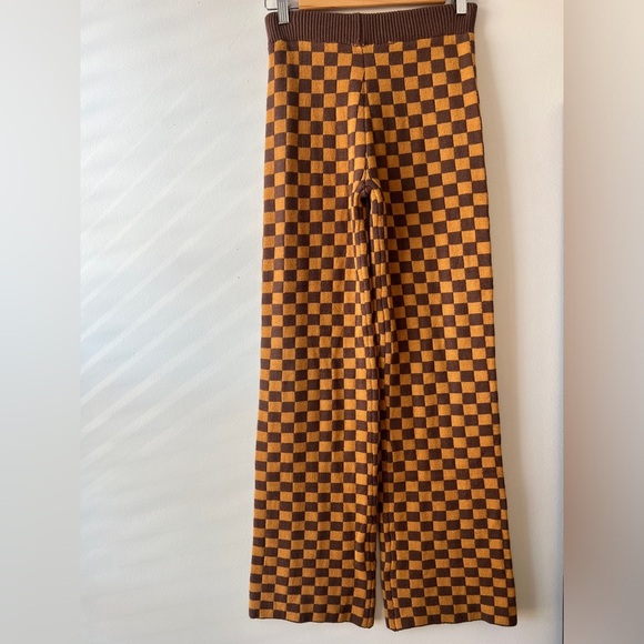 RETRO Y2K Checkered knit sweater wide leg Pants soft plush size small Coquette - Picture 3 of 5